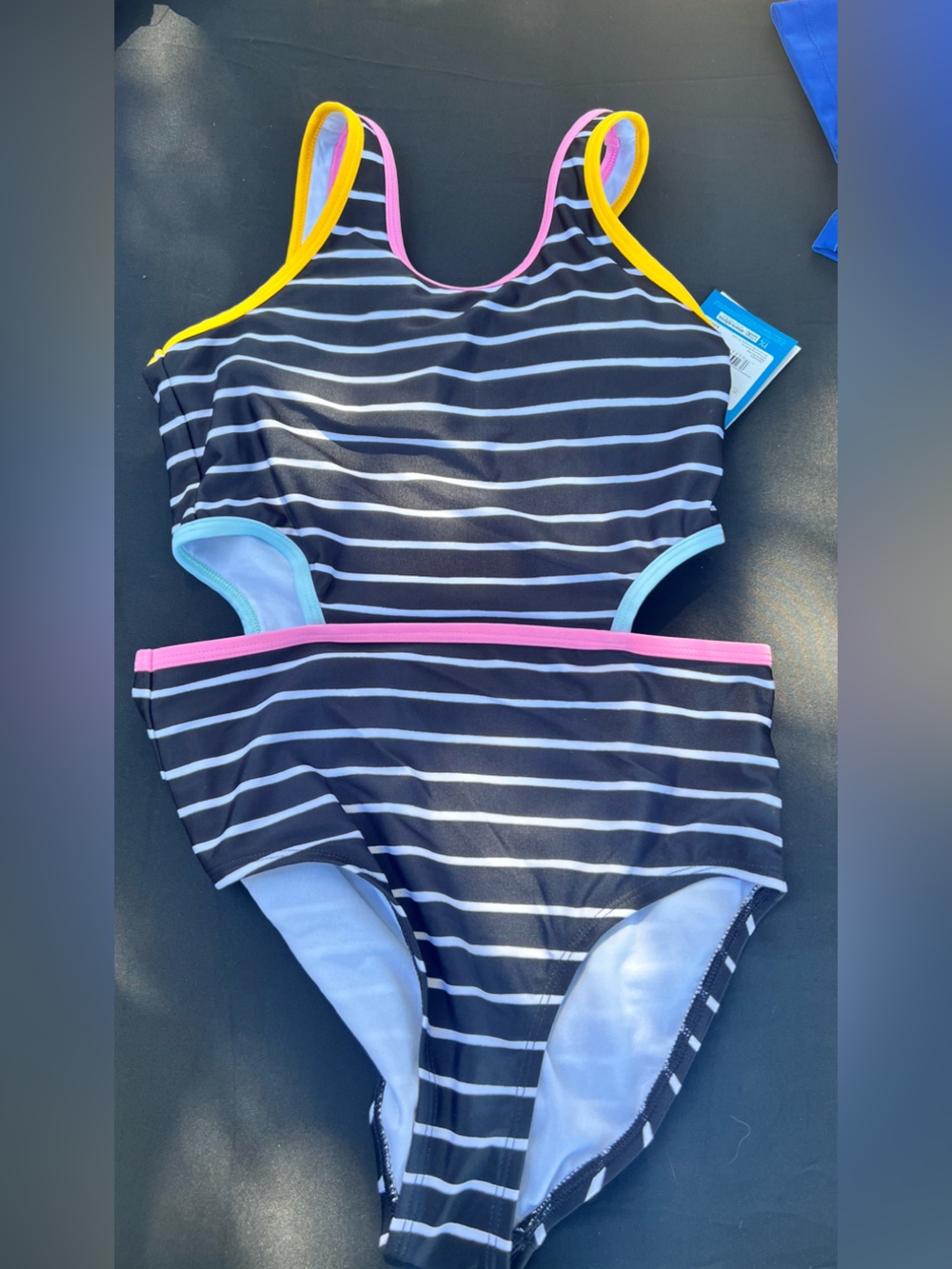 Girls' Sanibel Stripe One-Piece Swimsuit with Yellow Trim